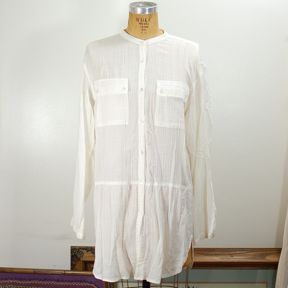 Halogen Sheer Button Up Tunic Top